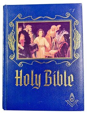 Vintage 1988 Heirloom Masonic Bible King James Version Blue Faux Leather Gold